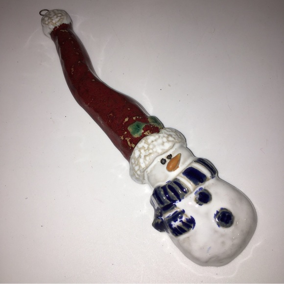 Snowman Ornament with Extra Long Hat: Christmas Unique Eclectic Gift Present - Picture 10 of 12